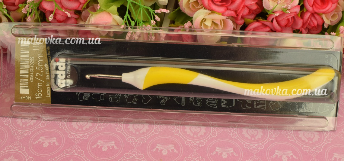 Крючок с эргономичной ручкой 16 см 2,5 мм желтый ADDI 140-7/2,5-16