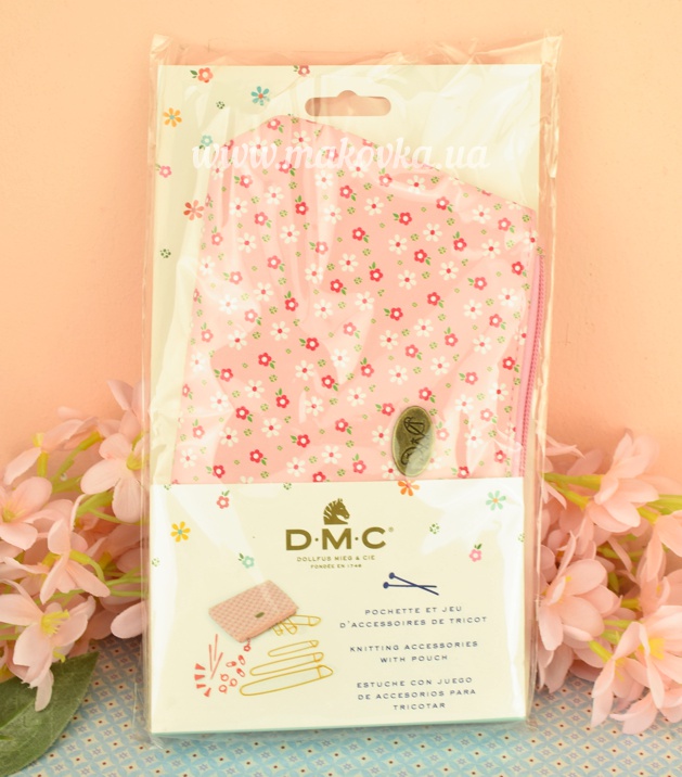 Набор аксессуаров для вязания DMC U1886  Pink в розовой сумочке в цветочек
