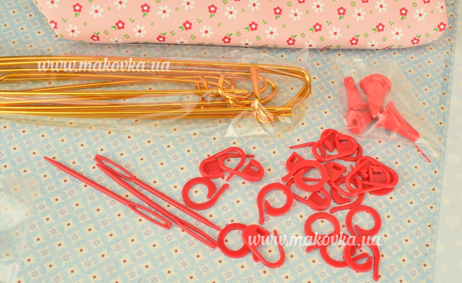 Набор аксессуаров для вязания DMC U1886  Pink в розовой сумочке в цветочек