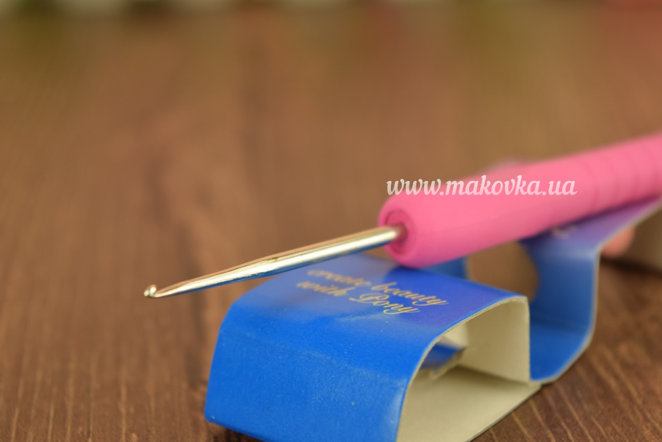 Крючок PONY 39903, длина 14 см, №1 мм с розовой ручкой