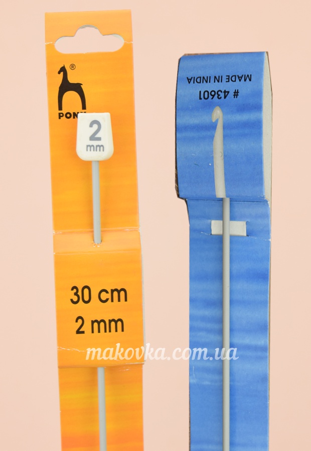 Крючок для тунисского вязания 2 мм, металлический, длина 30 см, PONY 43601