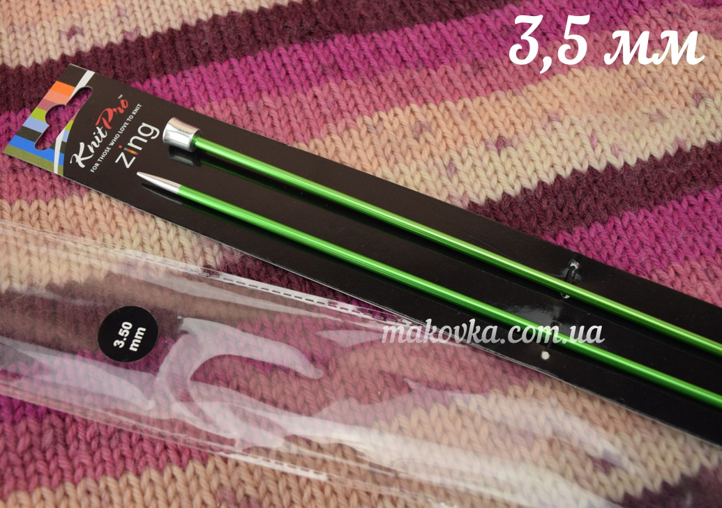 Вязальные спицы алюминиевые Zing KnitPro 47327 прямые с фиксатором, длина 40 см, №3,5 мм