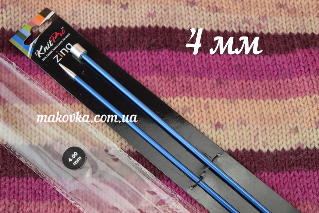 Вязальные прямые спицы Zing KnitPro 47329 алюминиевые с фиксатором, длина 40 см, №4 мм