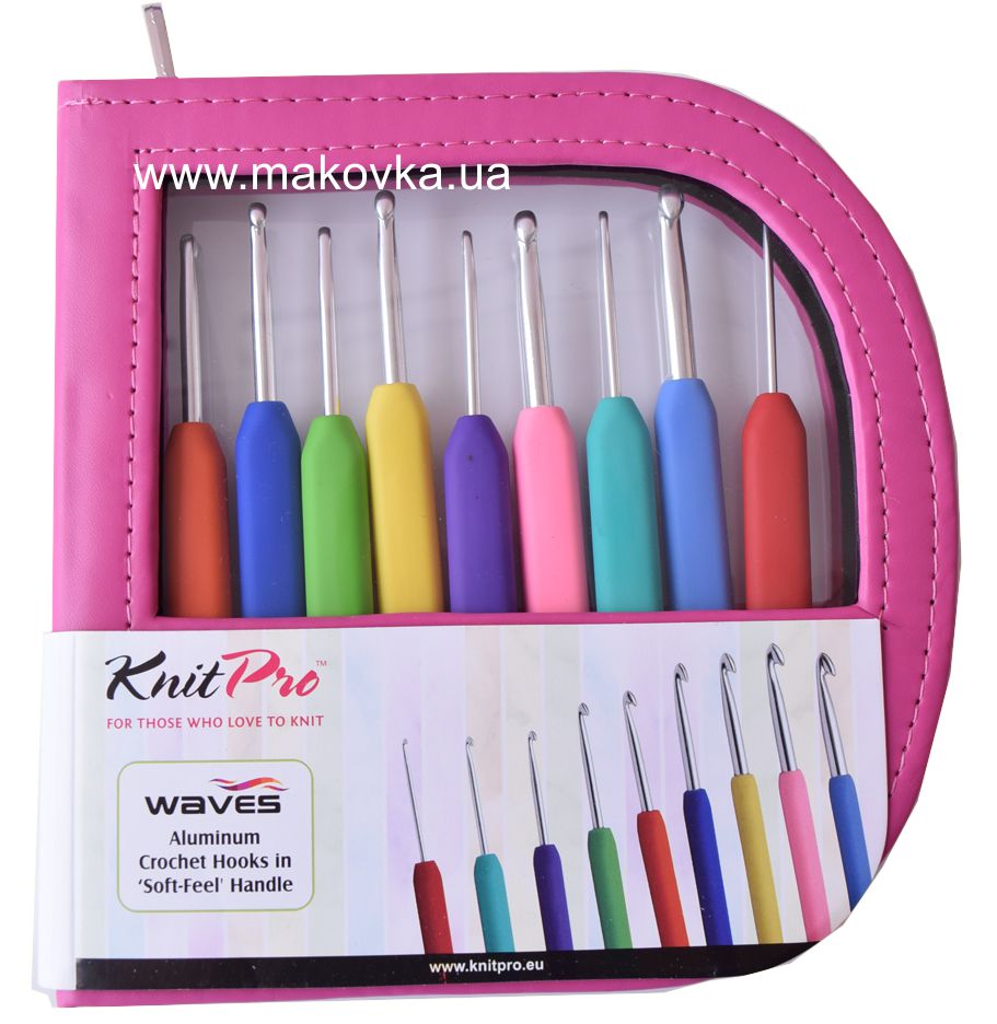 Набор крючков для вязания KnitPro 9 шт (2,0-6,0 мм), в розовом чехле, арт.30922