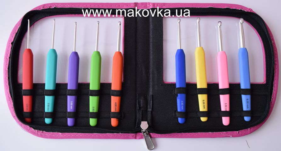 Набор крючков для вязания KnitPro 9 шт (2,0-6,0 мм), в розовом чехле, арт.30922