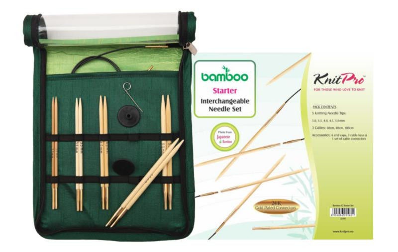 Съемные спицы бамбуковые в наборе с кабелями Bamboo KnitPro Starter 22541 №№3мм, 3.5 мм , 4 мм, 4.5 мм, 5 мм