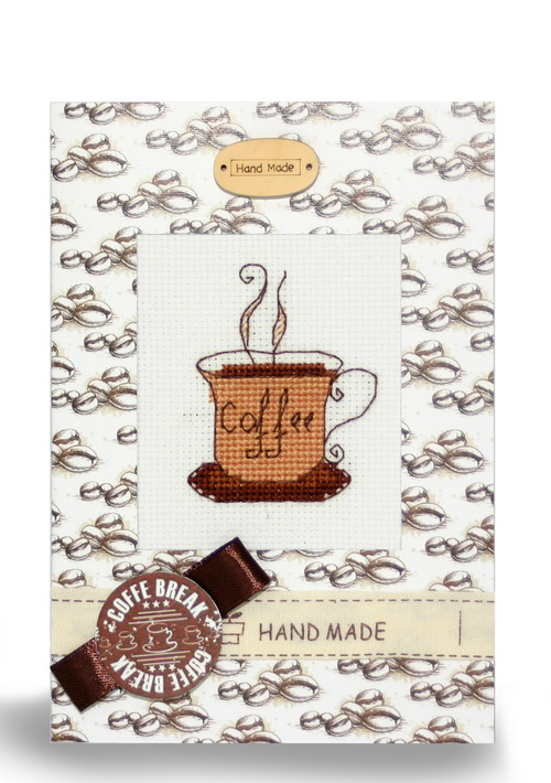 Набор для создания открытки (S) Р-14 вышивка Чашка кофе Coffe Break, Лука-С