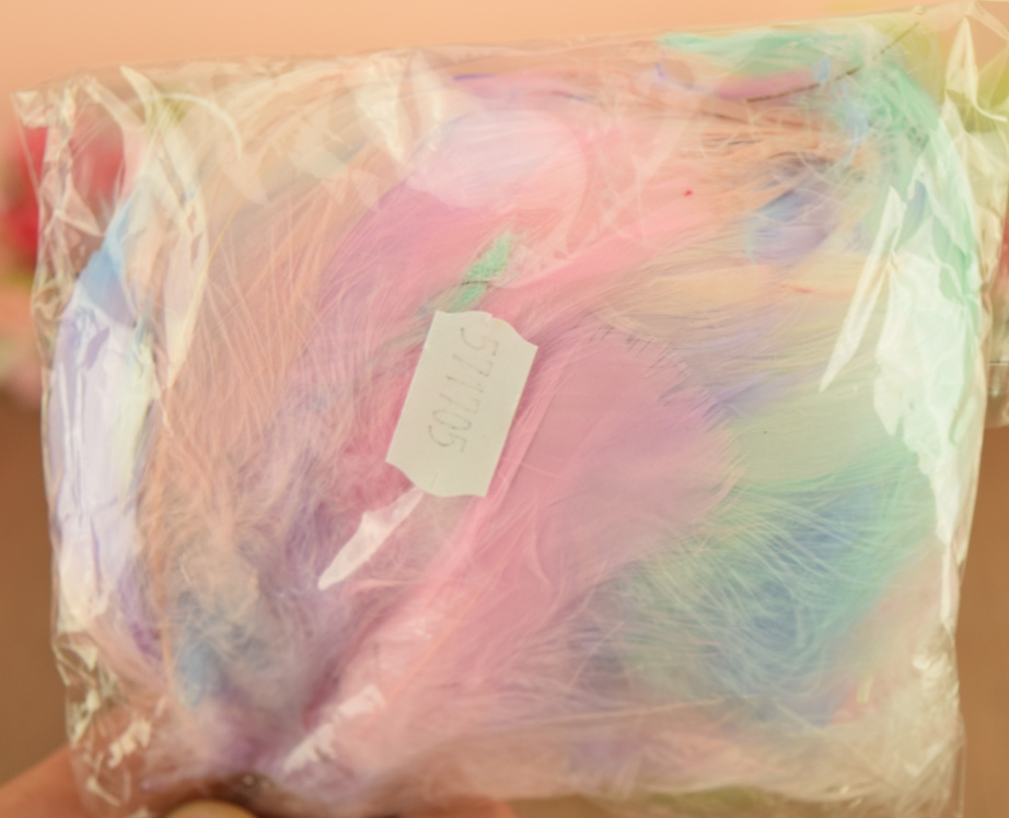 Перья с пухом набор, Цветные пастельные, микс цветов, длина до 10см.,  571705