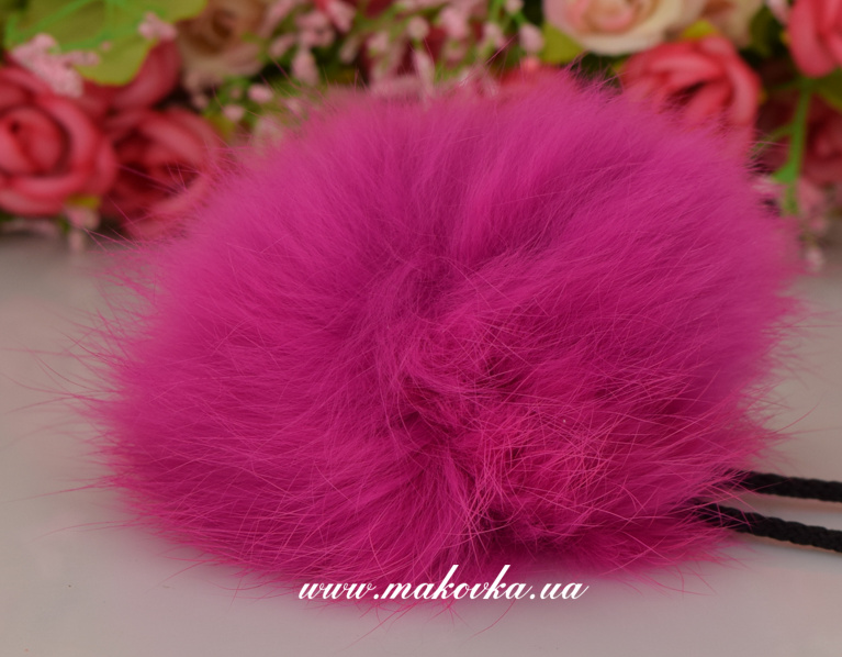 Помпон из меха кролика, окрашенный Темно-розовый, 1 шт