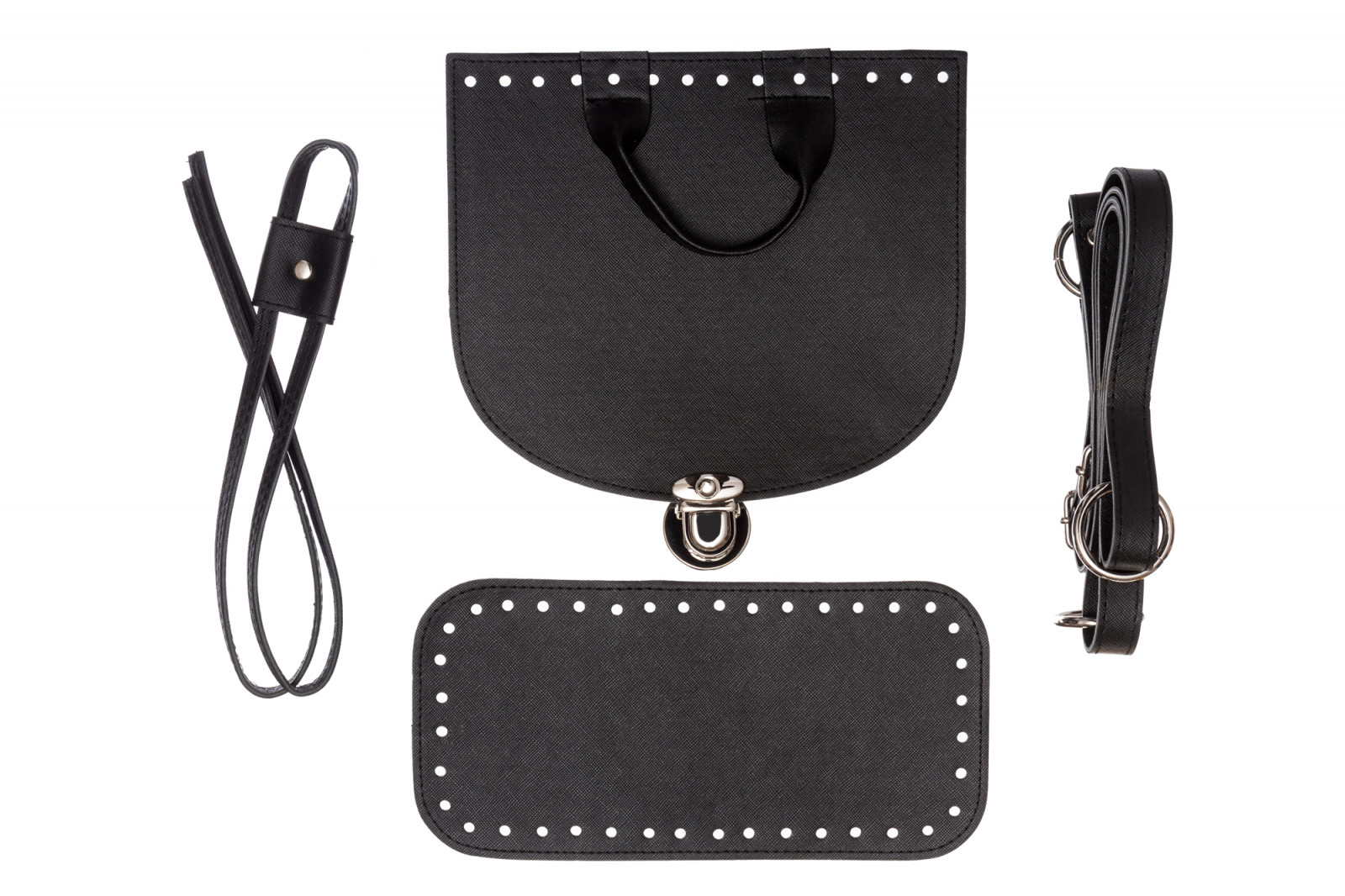 Набор для рюкзака, экокожа цвет Чёрный с Серебристой фурнитурой (5 позиций) 73118 ТрК