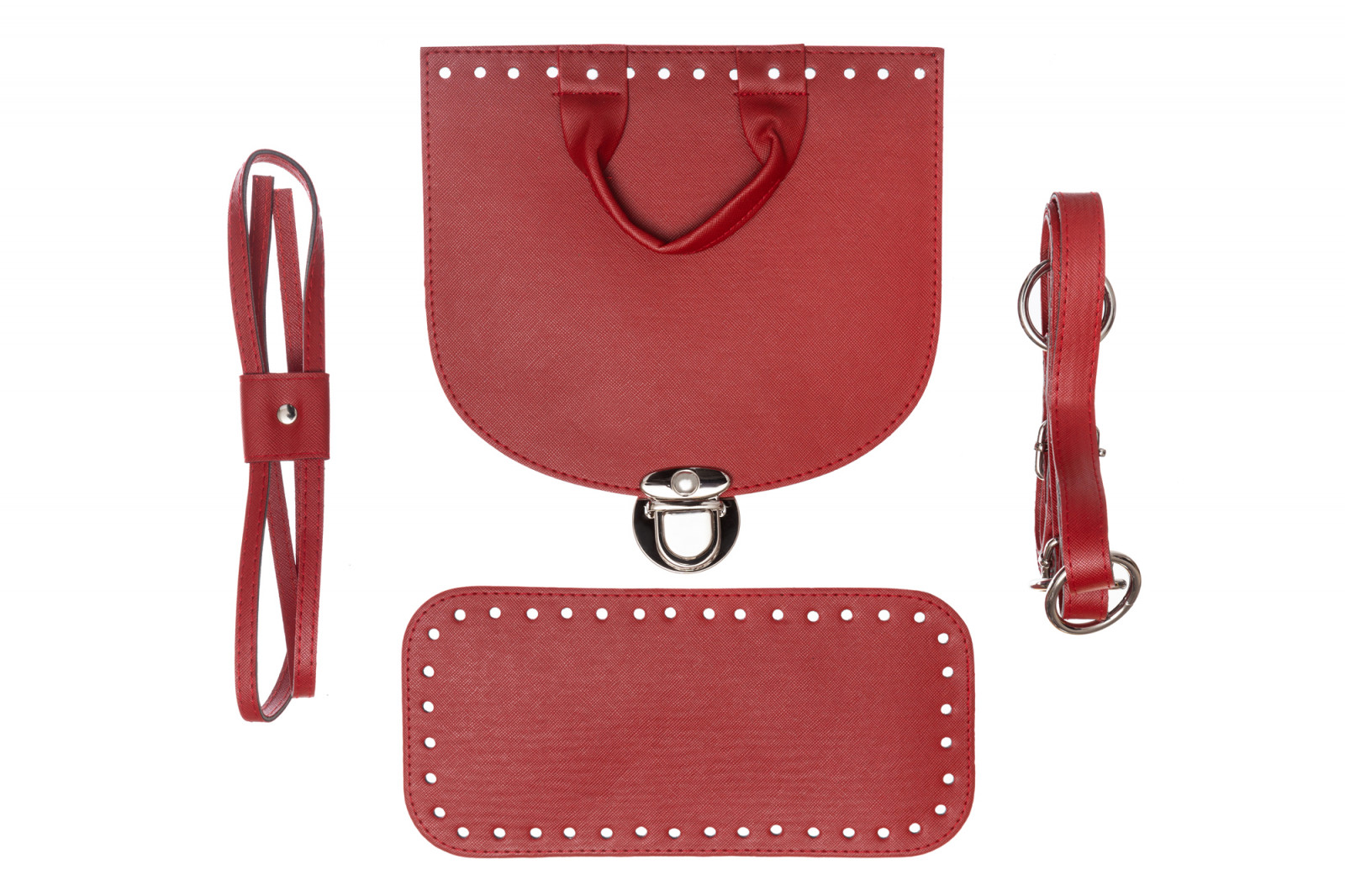 Набор для рюкзака, экокожа цвет Красный с Серебристой фурнитурой (5 позиций) 73108 ТрК