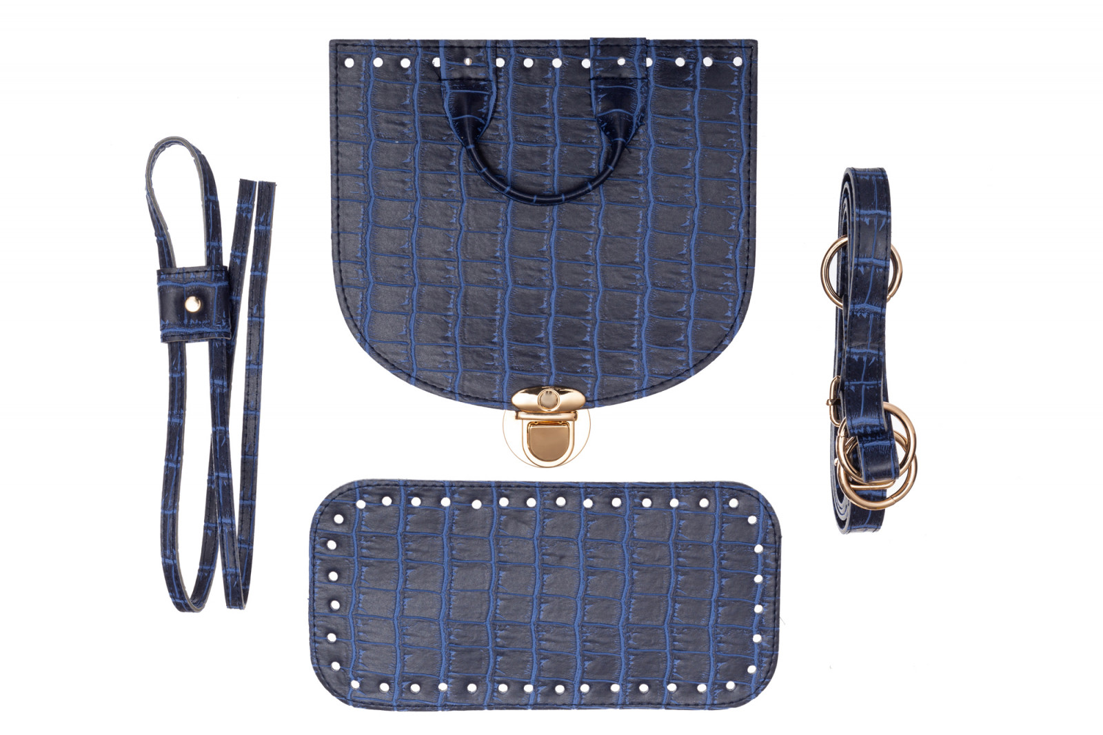 Набор для рюкзака из экокожи Крокодил, цвет Синий (5 позиций) фурнитура цвета золото 73214 ТрК