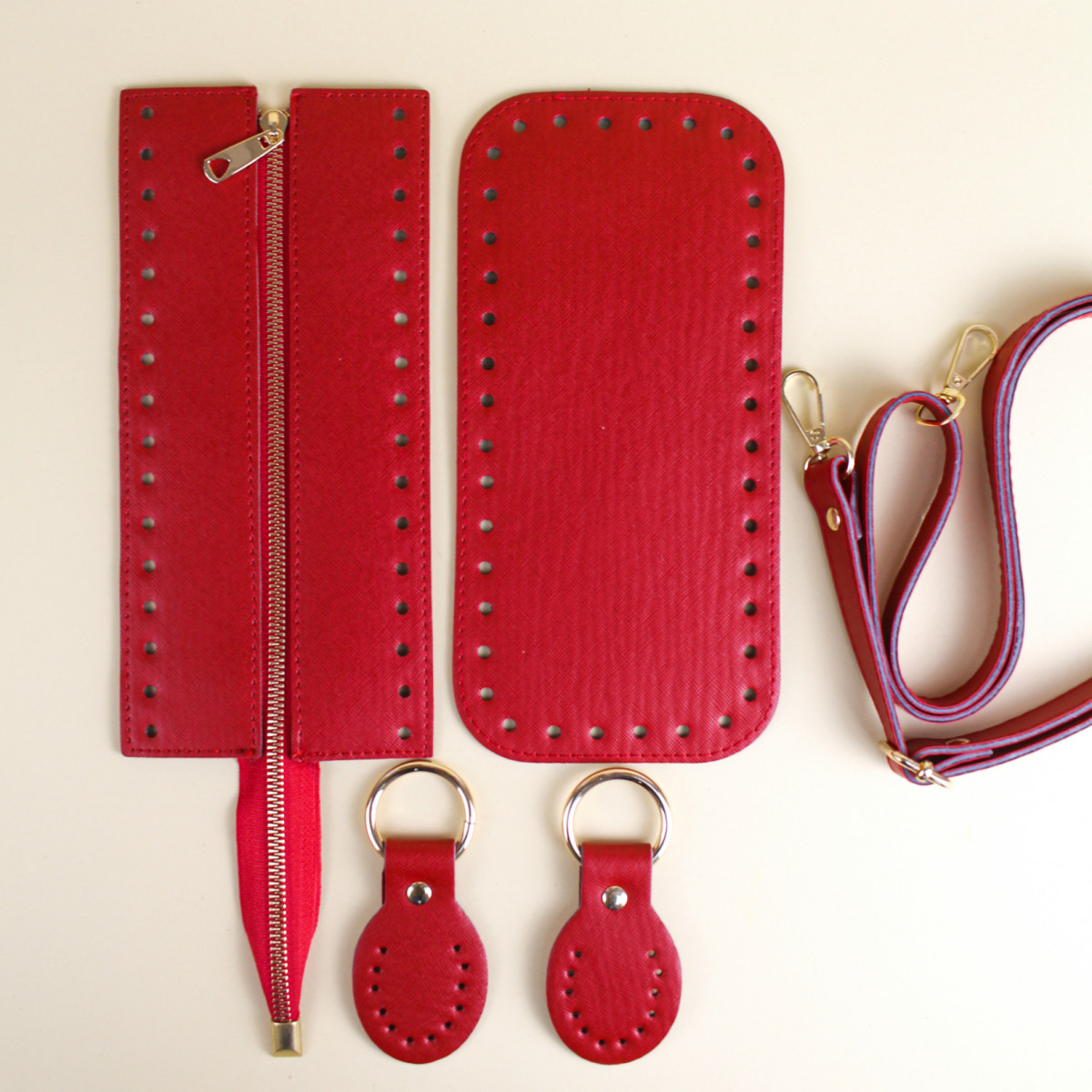 Набор для сумки (верх на молнии), экокожа цвет Красный, регулируемая ручка, 74308 ТрК