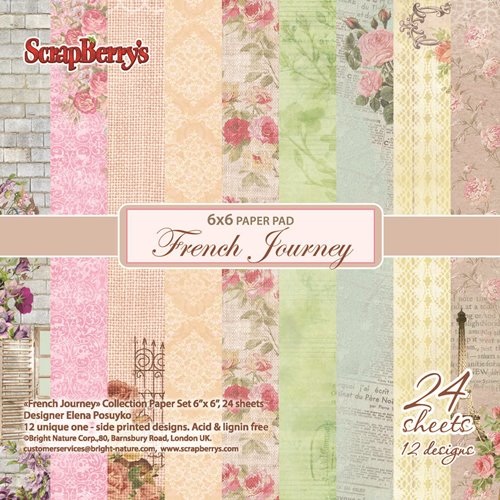 Набор дизайнерской бумаги Французское путешествие, 24 л, 12 дизайнов, 15х15 см Scrap Berrys SCB220603517