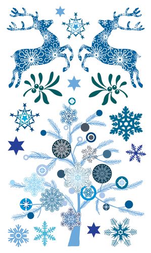 Набор новогодних натирок 12х20 см Зима (Оленята, синие), Scrap Berrys SCB22062057