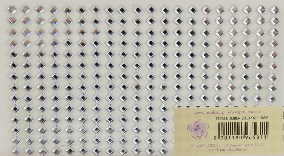 Клеевые камушки Ромбы, 4 мм, цвет белый СЕРЕБРО, Paula 2013 SQ-1, наборр 280 шт, Польша