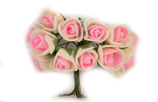 Розочки из фоамирана Двухцветные, 15-20 мм Бело-розовые, 12 шт/уп