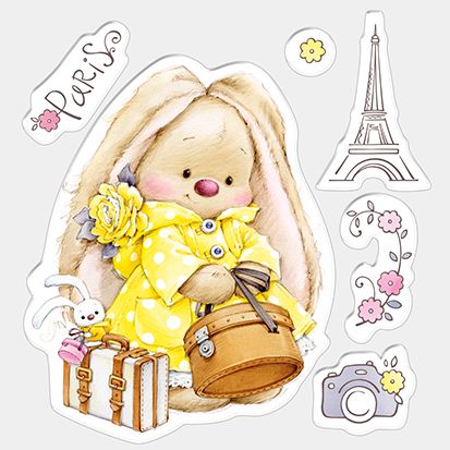 Набор штампов Paris, Рaris ... (Зайка с чемоданами) SCB4902003, ScrapBerry's