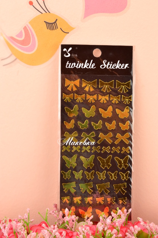 Стикеры (наклейки) Бантики и бабочки, золотые Twinkle Sticker