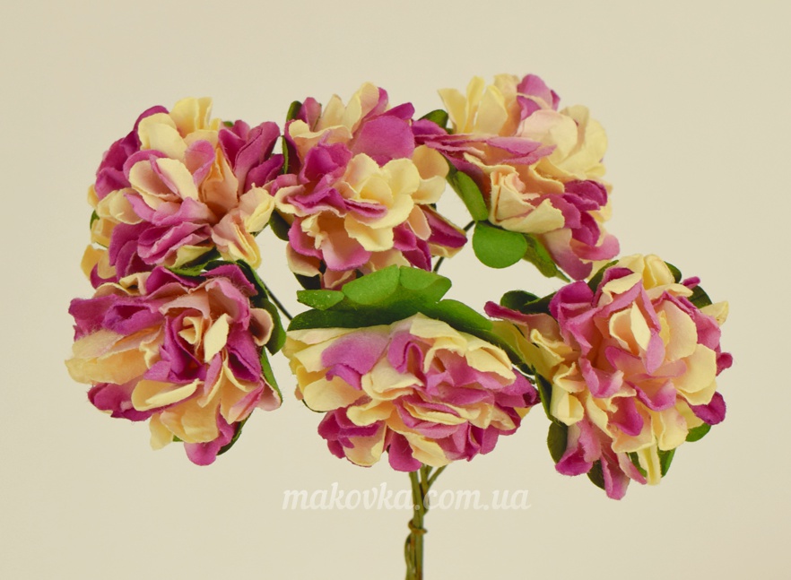 Хризантемы двухцветные, бумажные, СИРЕНЕВО-бежевые, 6 шт. 3,5мм