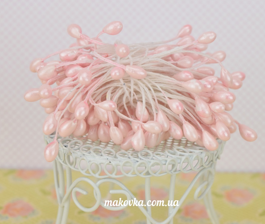 Тычинки декоративные  Крупный шарик-капля, бледно-розовые, 1 пучок