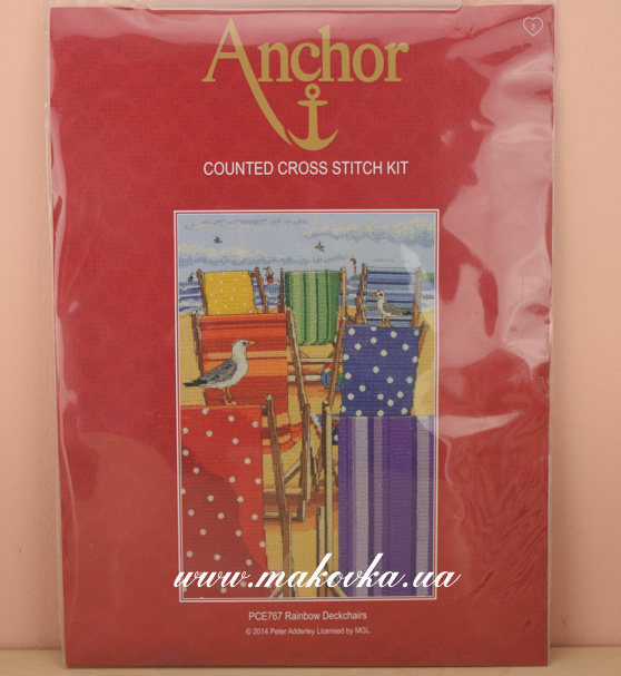 Набор для вышивания нитками PCE767 Радужные шезлонги (Rainbow Deckchairs) ANCHOR