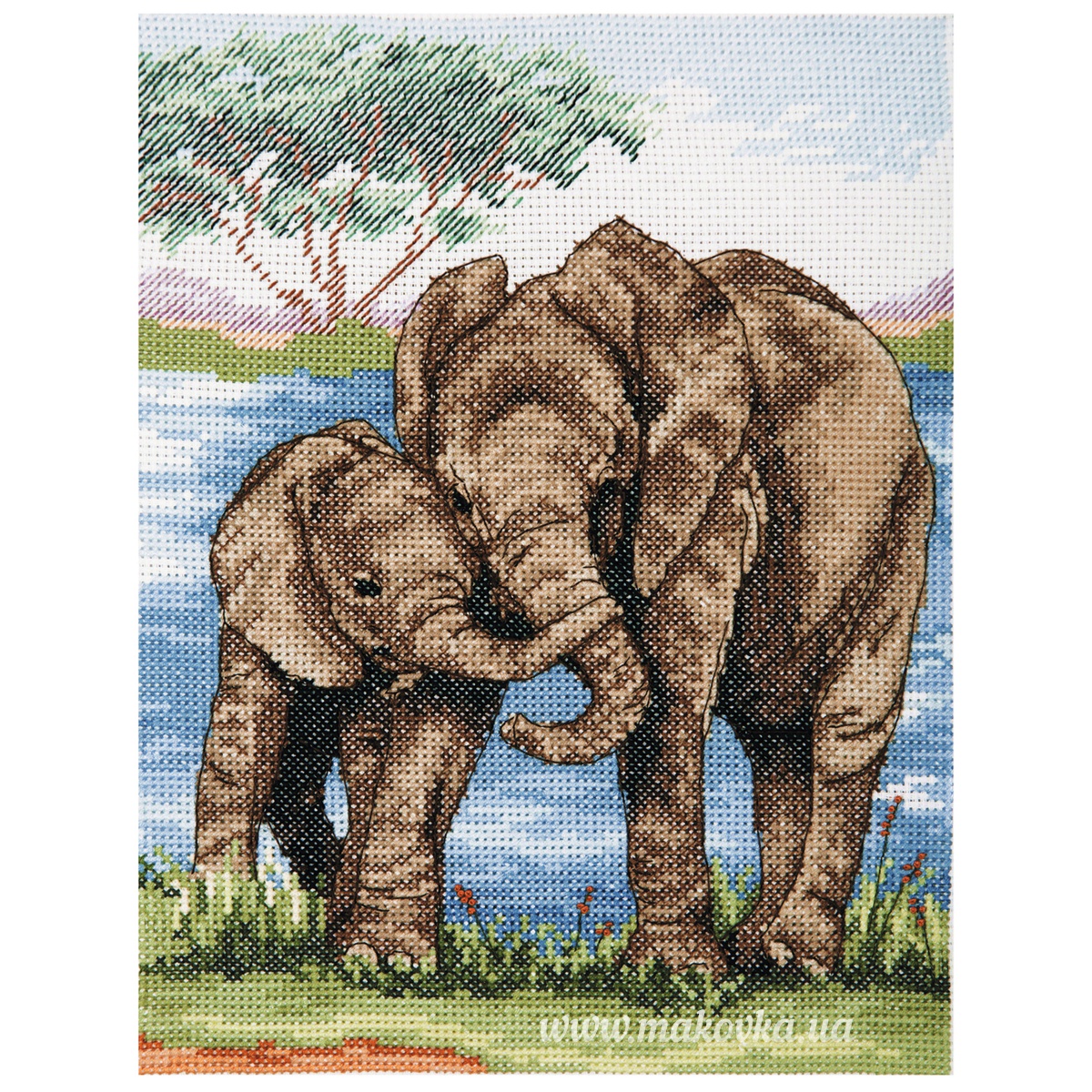 Алмазная вышивка New World «Слониха и слоненок на прогулке»