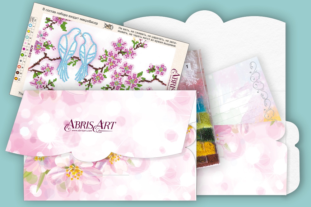 Набор для вышивания  Открытка-конверт АОМ-012 Свадебные птицы, микробисер, Абрис Арт