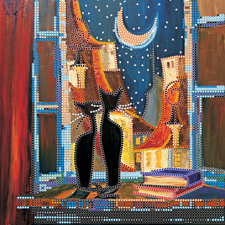 Схема (рисунок) на холсте для вышивания бисером В окошке кошки, АС-471, Абрис Арт