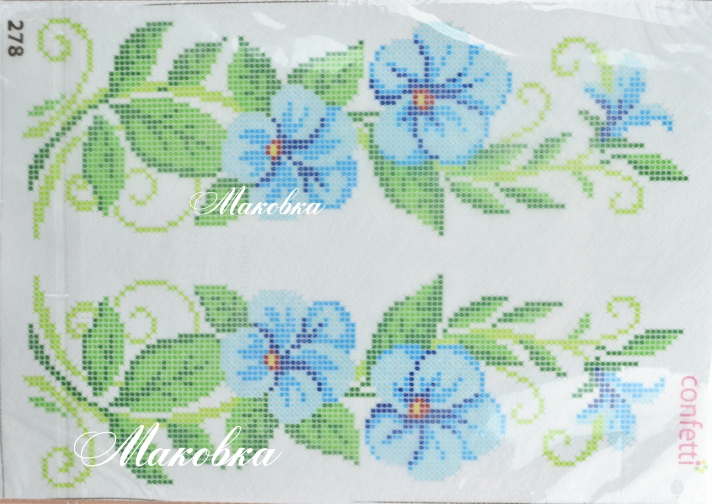 Флизелин водорастворимый пришивной Голубые цветы (2 фраг.) 20х30 см, К 278 Confetti 