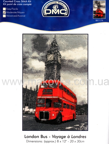 Набор для вышивания крестом Набор для вышивания крестом Лондонский автобус (London Bus), BK1174 DMC