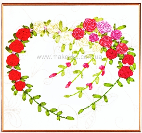 Набор для вышивания лентами Красивое сердце из роз