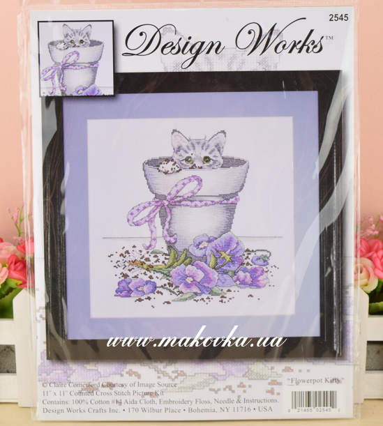 2545 Flowerpot Kitty (Котенок в горшке), Design Works, набор для вышивания