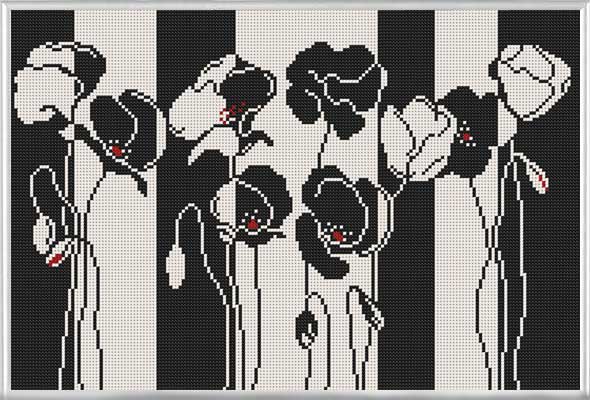 Рисунок на ткани Черно-белые цветы, 39х26 см, БИС 3188, Нова Слобода
