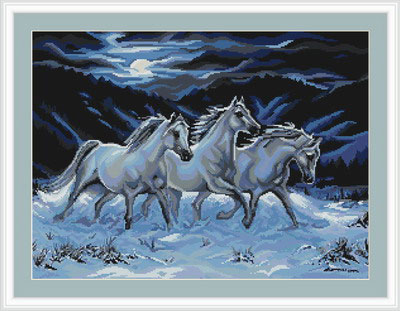 B397 Пейзаж с тремя лошадьми набор для вышивания
