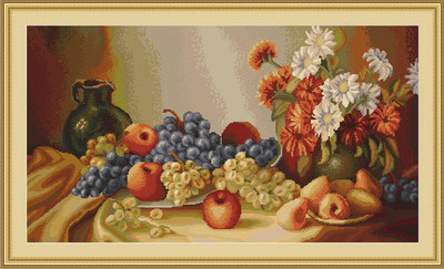 B432 Натюрморт с фруктами и ромашками Набор для вышивания крестом 