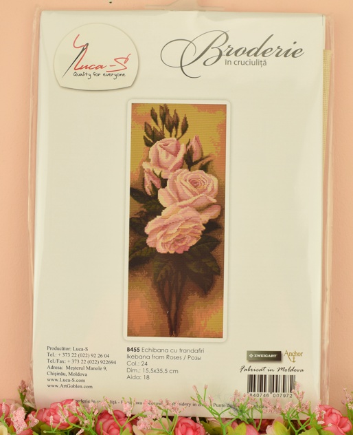 B455 Розы, Luca-S набор для вышивания нитками на канве belana 20