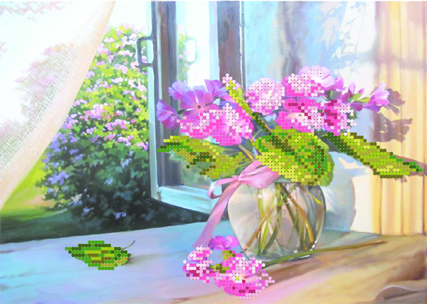 Рисунок на шелке Цветы на окне, 4041, Матренин посад