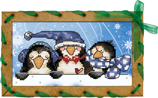 Набор креативное рукоделие Пингвинчики!, ОР7504, вышивка и открытка, Нова Слобода