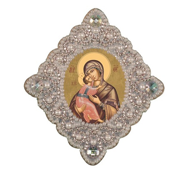 РВ3001 Богородица Владимирская, вышивка бисером двухсторонней подвески, Нова Слобода