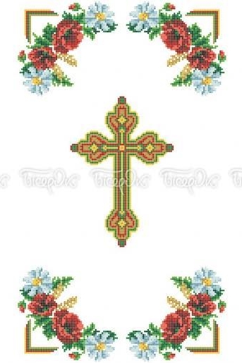 Пасхальний рушник Р-419 Крест и цветы, 35х55см, Бисерок, рисунок на ткани 