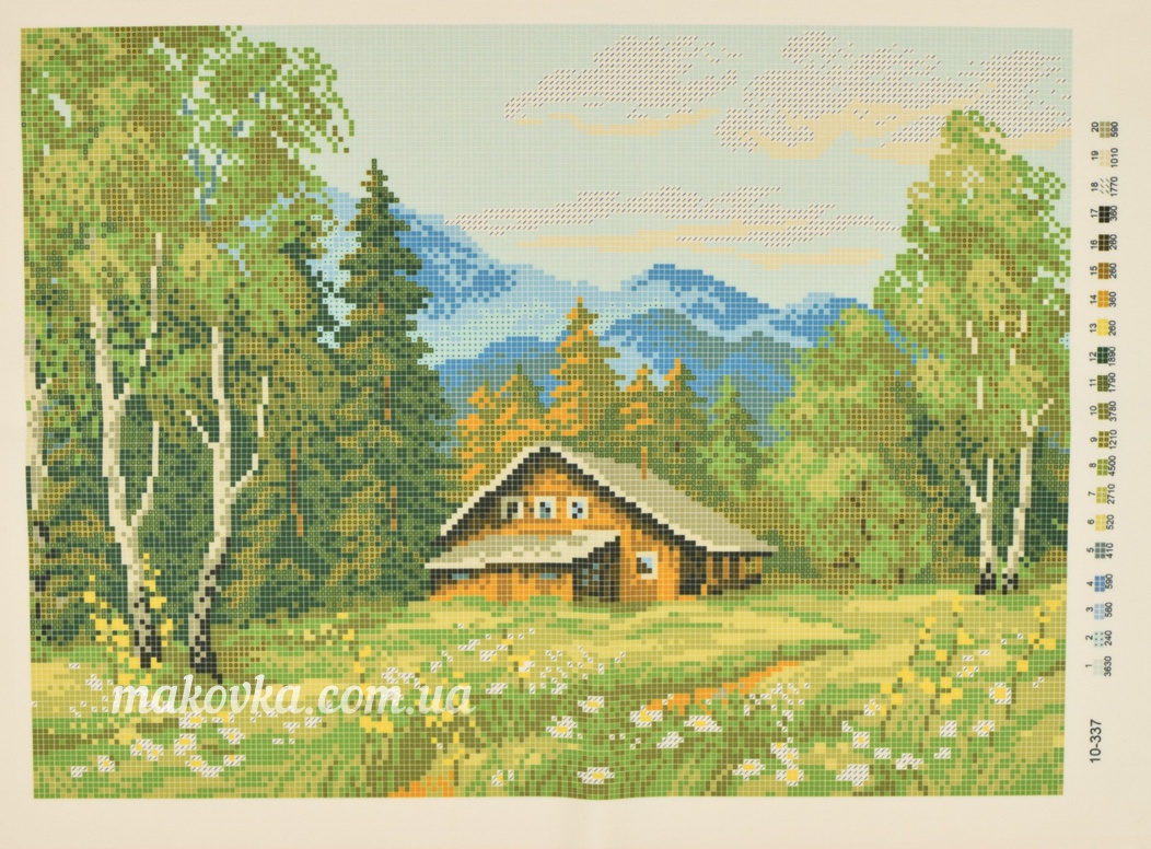 Схема (рисунок) на ткани 10-337 Домик в горах, А3, Бісерок
