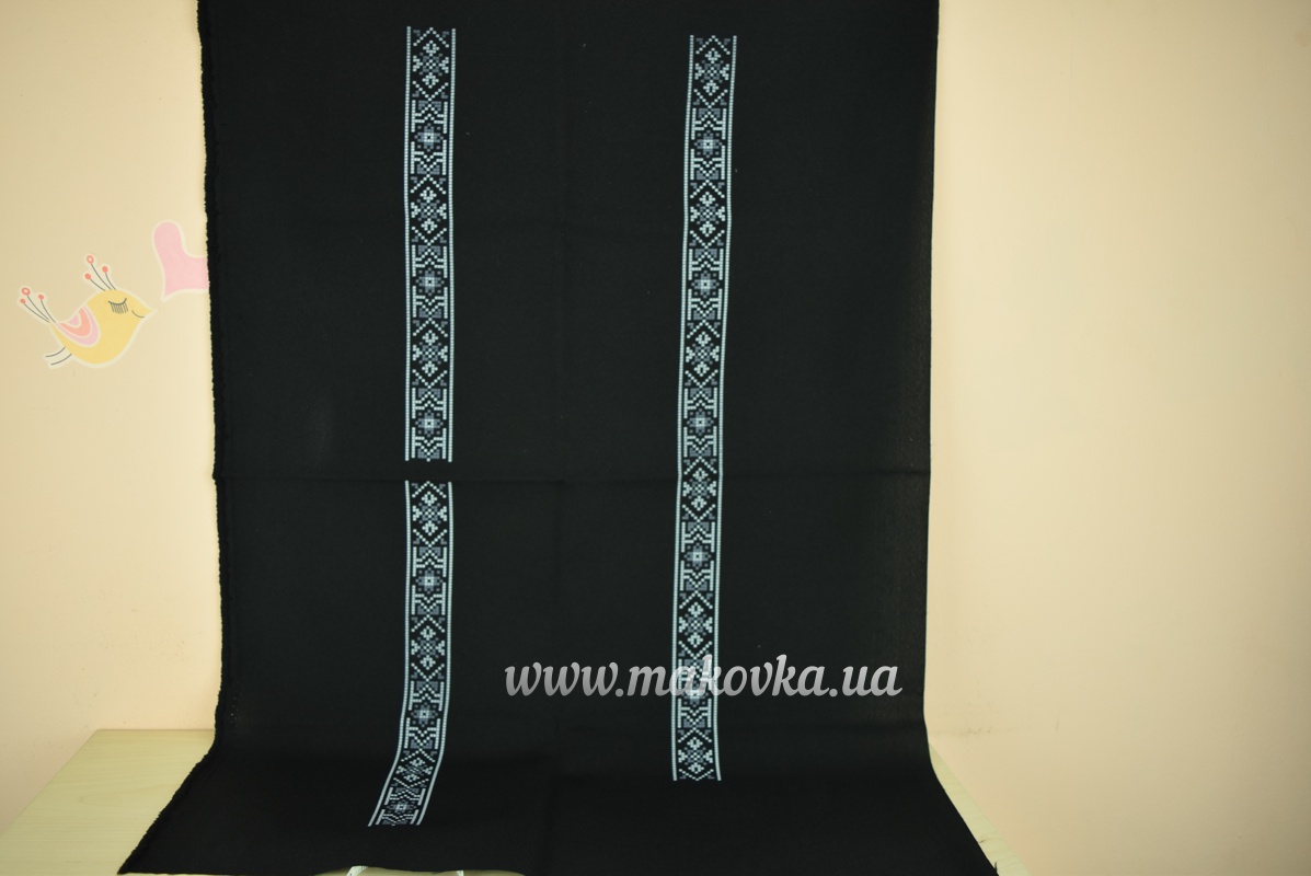 ЧК-506 Черная с серым орнаментом Вставка с рисунком для вышивки Мужской сорочки , Бисерок