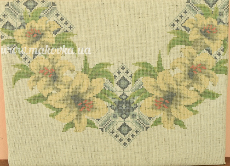 Б-48-ДмЛ Блуза Нежные лилии , Бисерок, заготовка для вышивки домотканная цвет лен