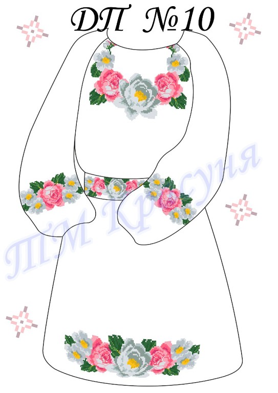 Заготовка для детского платья под вышивку  №10 Нежные Розы, Красуня, длинный рукав, домотканая ткань с рисунком