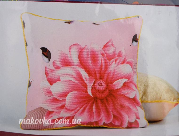 Готовая подушка под вышивку,Розовый георгин, 50х50 см, Диамантовіе ручки (В0024)