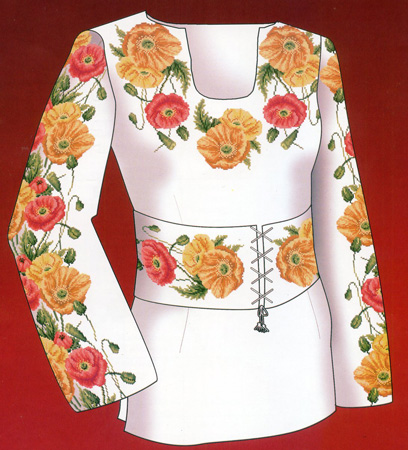 Схема + выкройка, женская блуза, Маки, 2501, Диана +