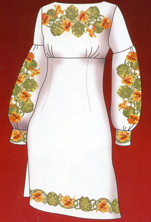 Схема + выкройка, женское платье, Настурции, 2502, Диана +