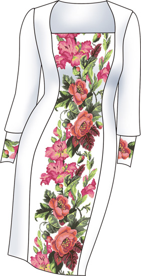 Схема + выкройка, женское платье Розы и гладиолусы, 2806, Диана +