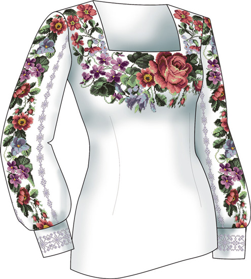 Схема + выкройка, женская блуза Весенние цветы, 2807, Диана +